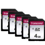 Transcend 4GB 300S 4GB Class 10 SDHC Memory Card, 5 Pack
